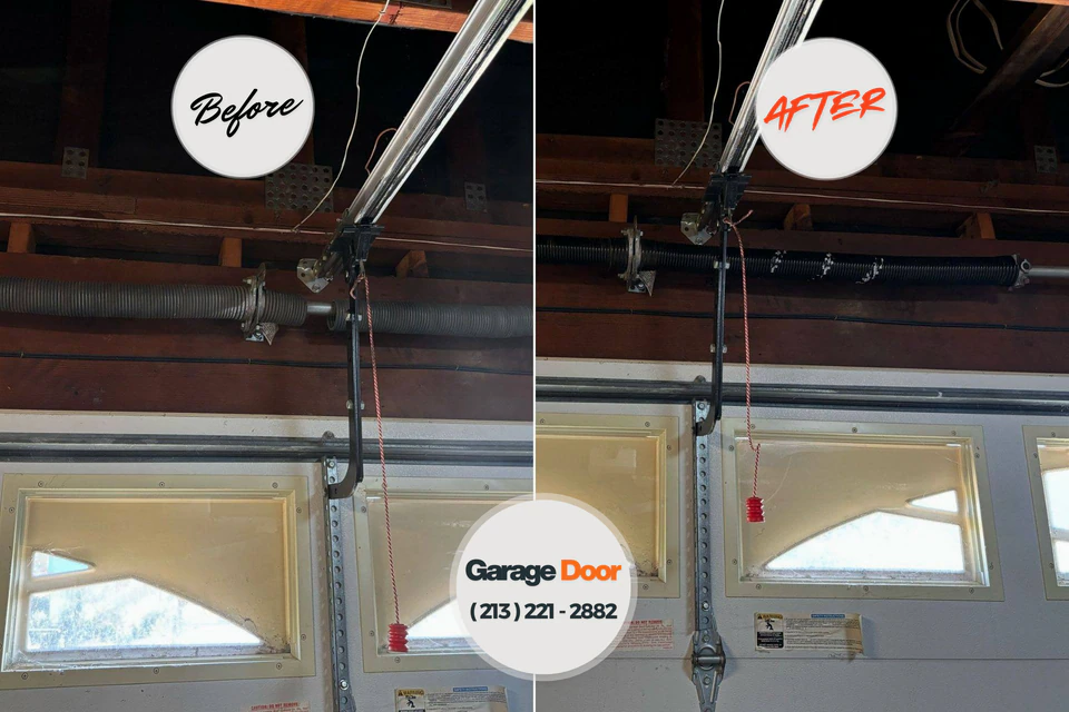 Before and after: garage door repair Roslyn Estates, NY
